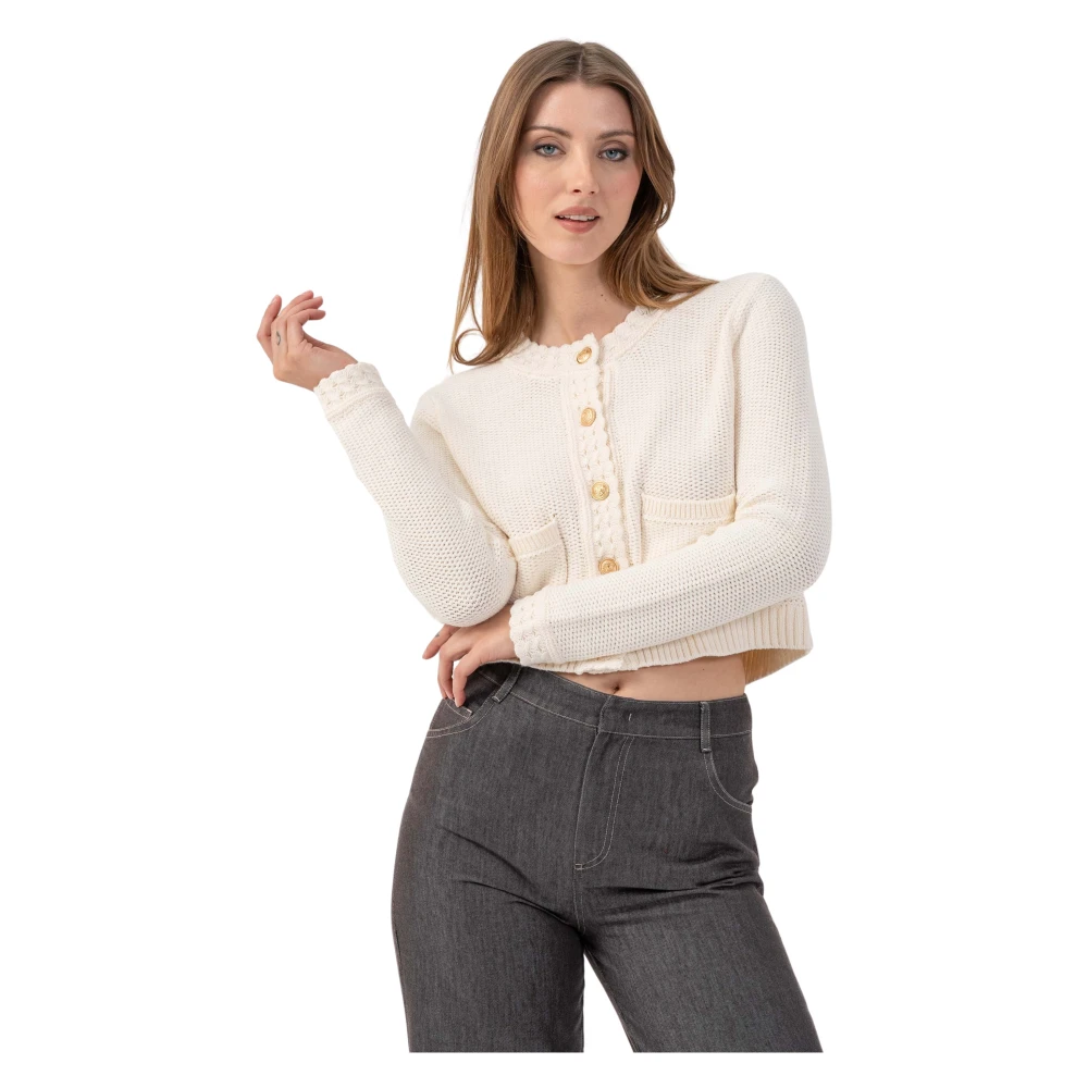 Kocca Vrouw Wit Maglia Con Bottoni Gioiello