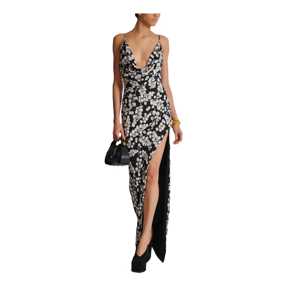 Balmain Lange jurk met rode bessenprint Black Dames