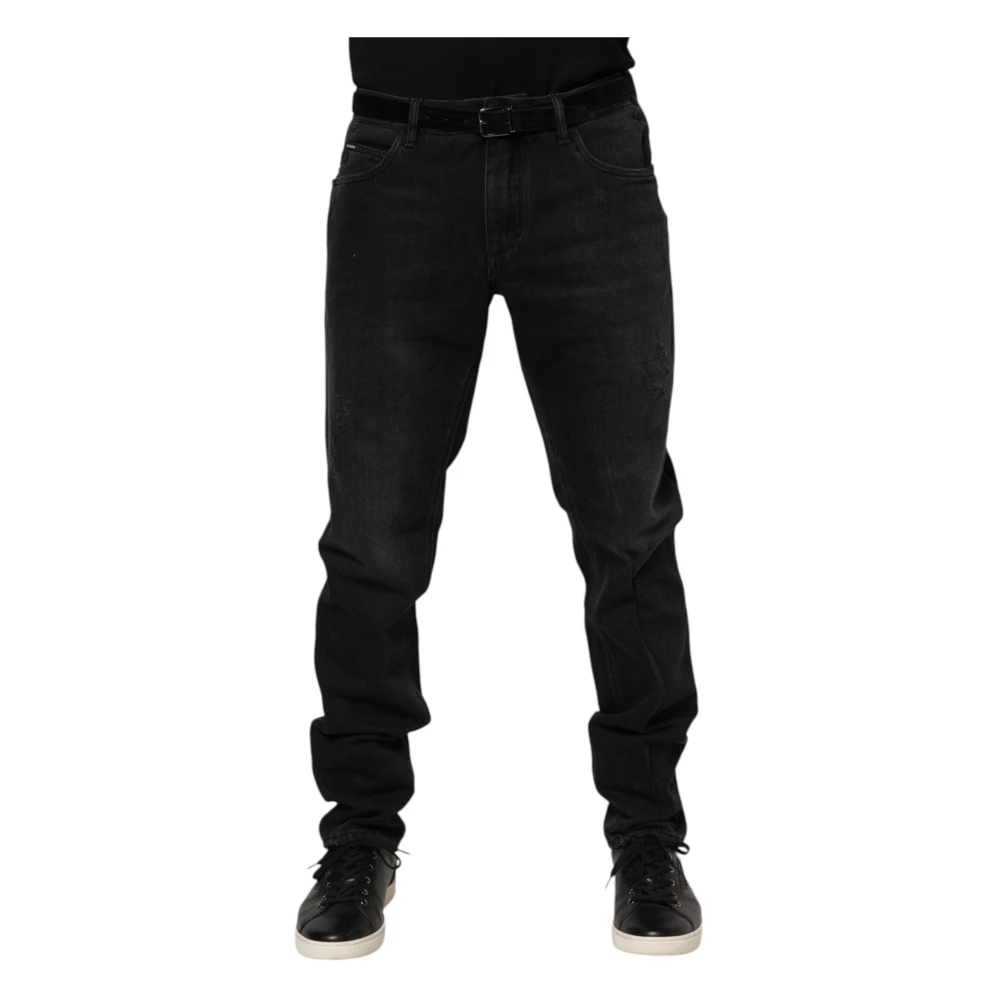 Dolce & Gabbana Men's Black Logo Plaque Skinny Denim Jeans
