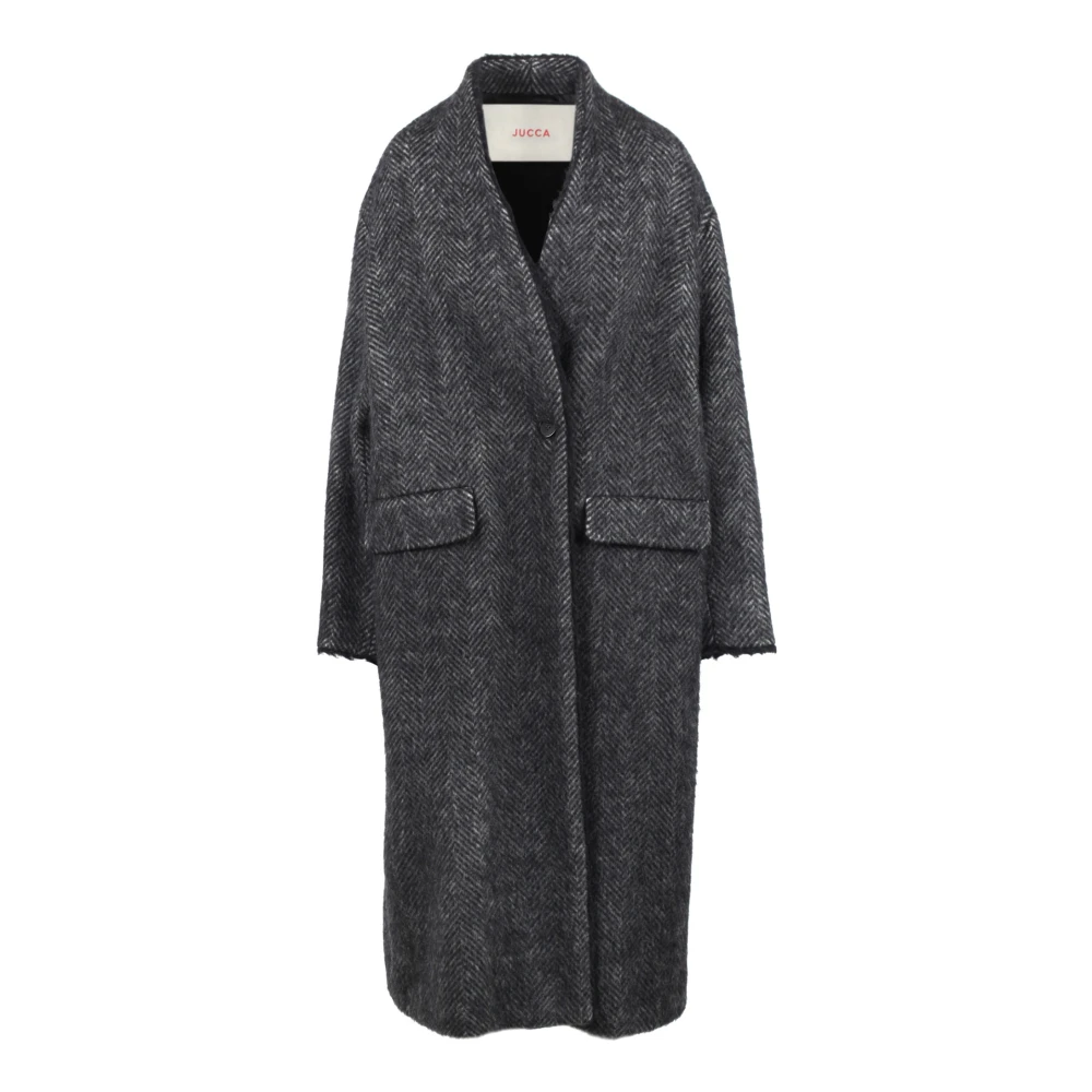 Jucca Wollen en Mohair Jas met V-Hals Gray Dames