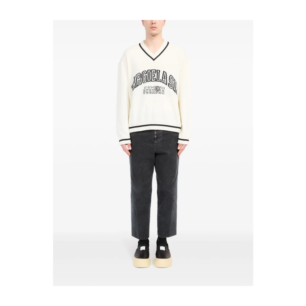 MM6 Maison Margiela V-hals gebreid vest White Heren