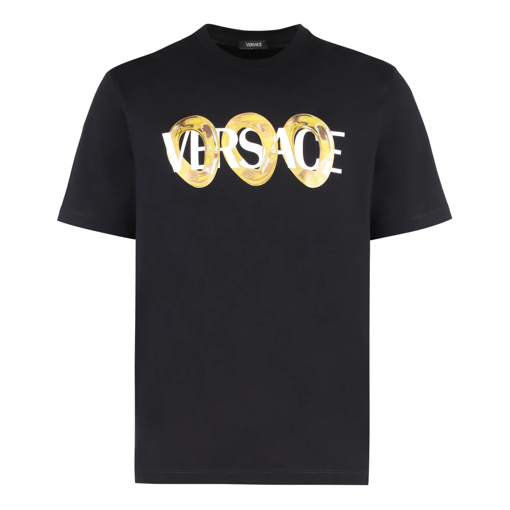 Versace Geribbelde ronde hals katoenen T-shirt Black Heren
