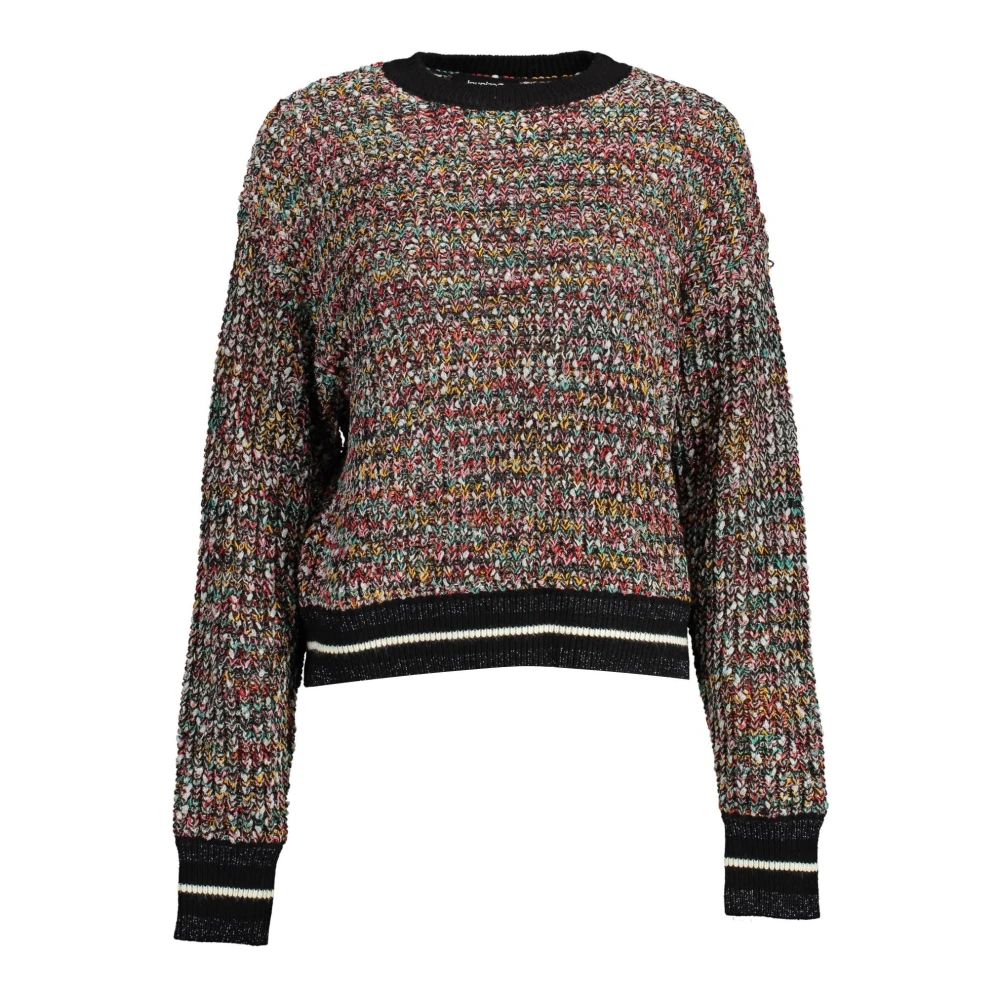 Desigual Donna Multicolor Misterioso Maglione Nero Con Dettagli A Contrasto