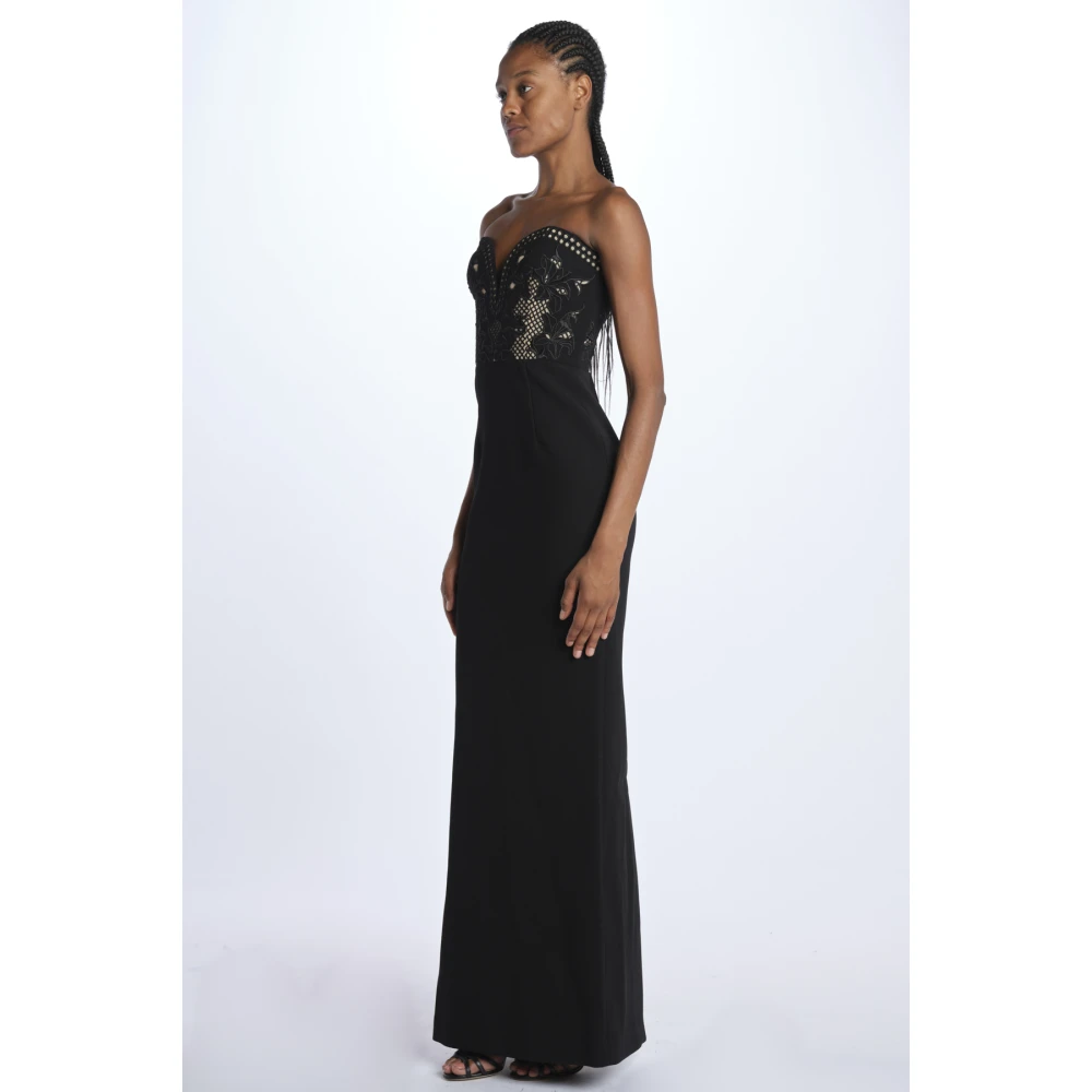 Rebecca Vallance Geborduurde Hart Lange Zwarte Jurk Black Dames