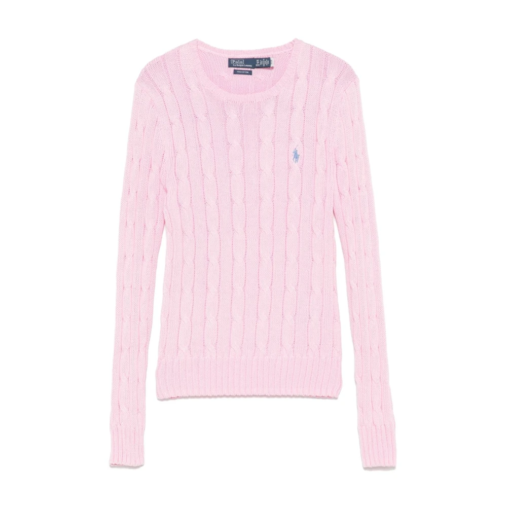 Polo Ralph Lauren Women's Pink Cable Crew Neck Jumper With Embroidered Logo