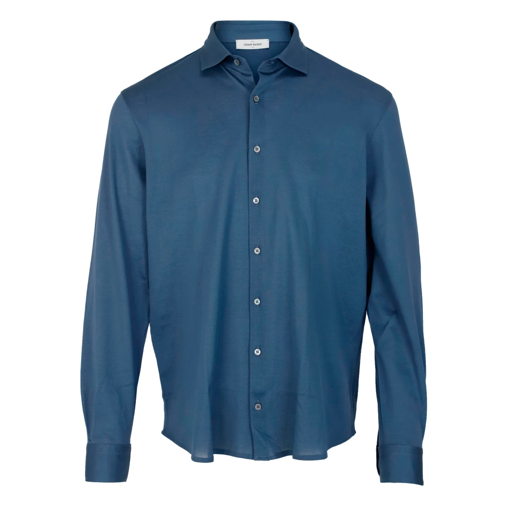 Gran Sasso Blauwe Glanzende Overhemd met Kraag en Lange Mouwen Blue Heren