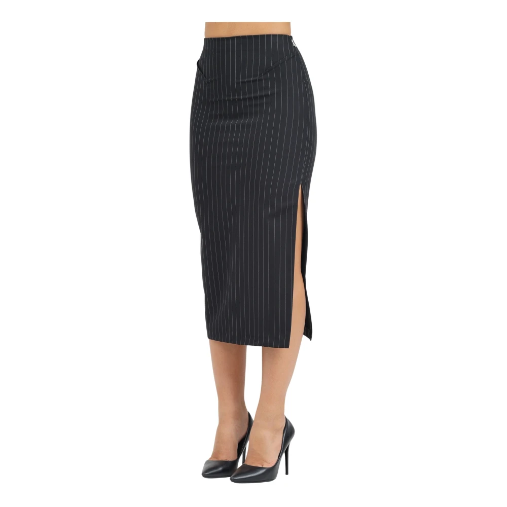 PATRIZIA PEPE Zwarte Gestreepte Midi Rok Black Dames