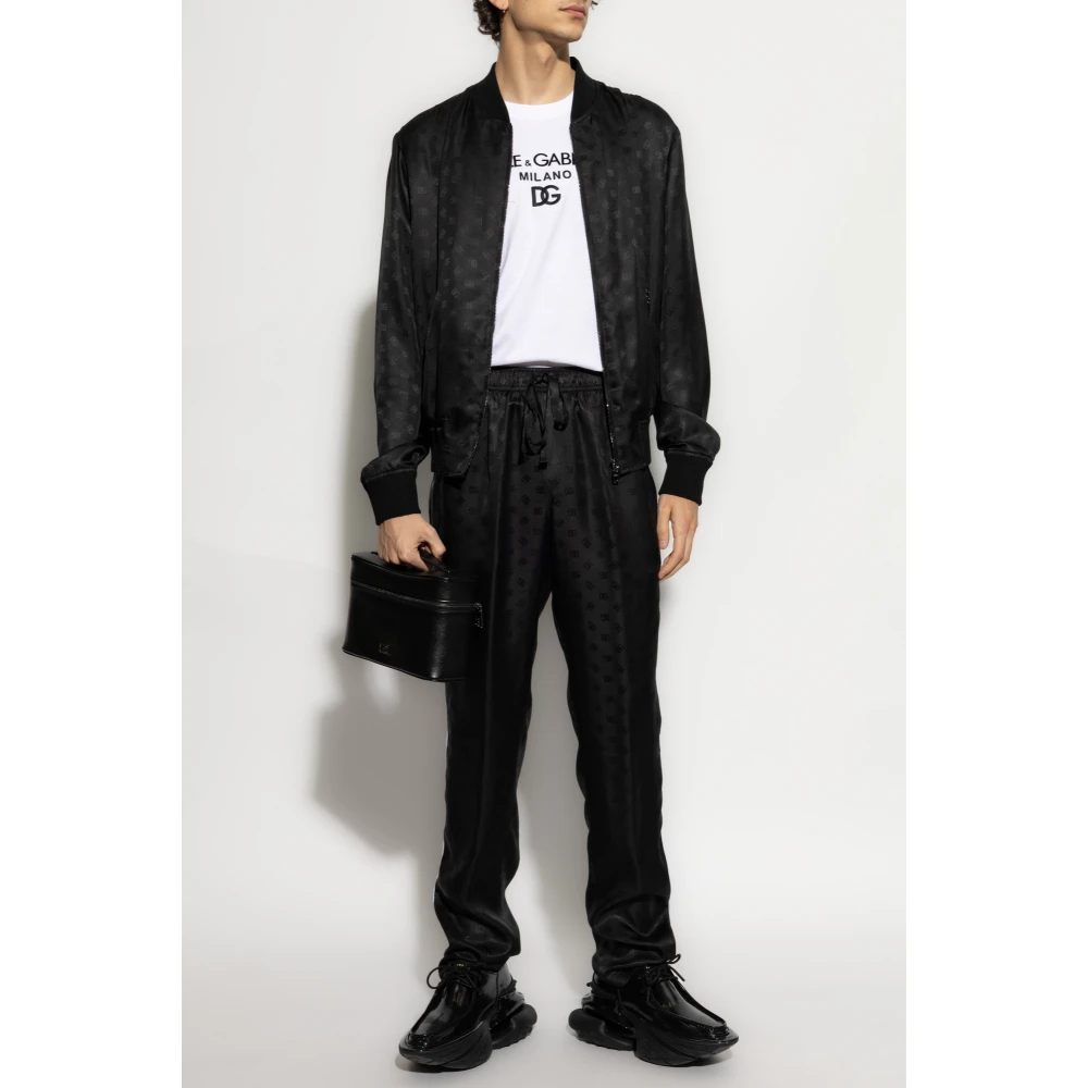 Dolce & Gabbana Zijden broek met monogram Black Heren