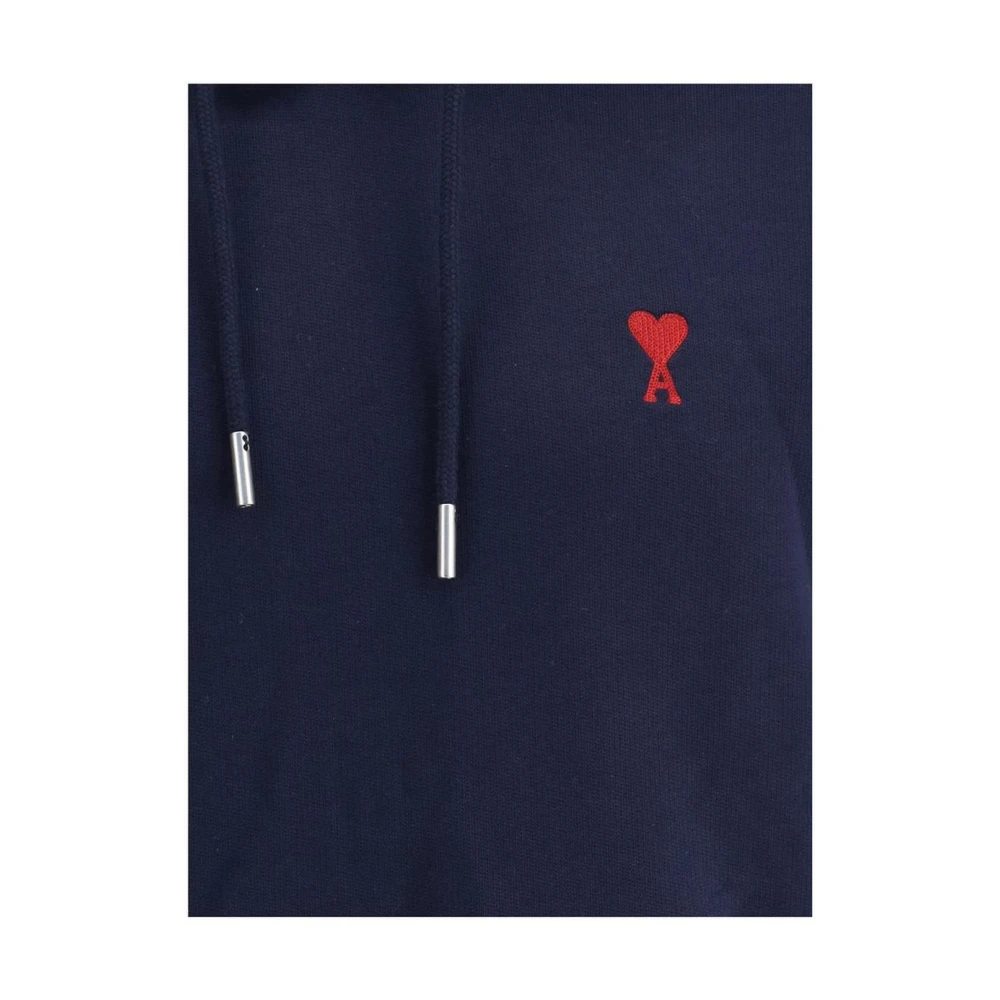 Ami Paris Geborduurde Logo Hoodie met Trekkoord Blue Heren