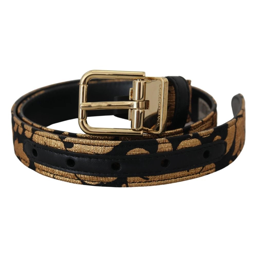 Dolce & Gabbana Multicolor Jacquard Lederen Logo Riem Brown Heren