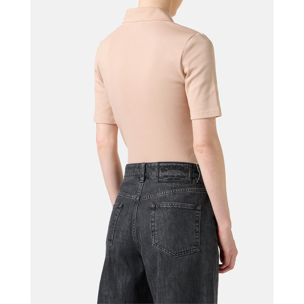 Iceberg Blush geribbeld T-shirt met korte mouwen en logo Pink Dames
