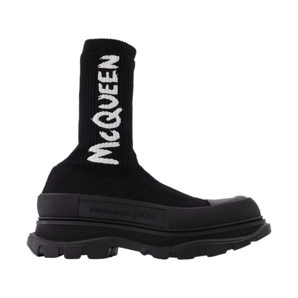 Alexander Mcqueen Men's Black Sneakers, 6 Uk, Sock Boots With Platform Sole