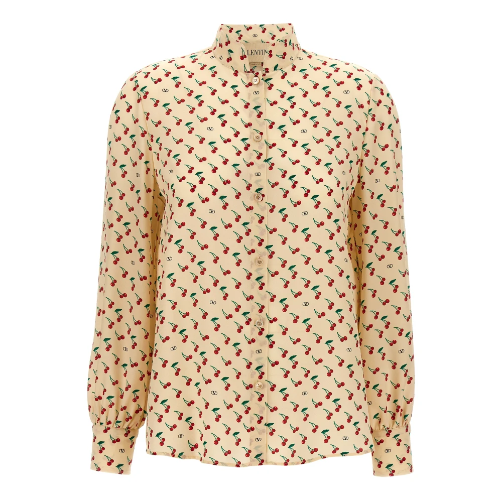 Valentino Garavani Women's Beige Crepe De Chine Shirt With Cherryfic Print
