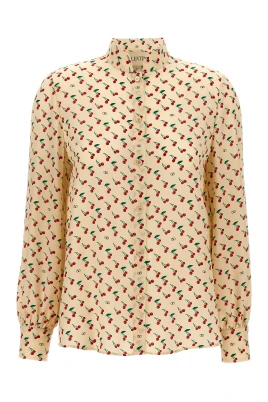 Crepe de Chine-skjorta med Cherryfic-tryck