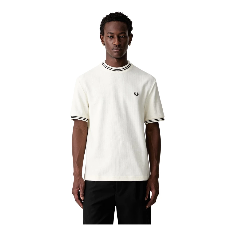 Fred Perry Herren Weiß Ribbed Jersey T-Shirt - Bild 4