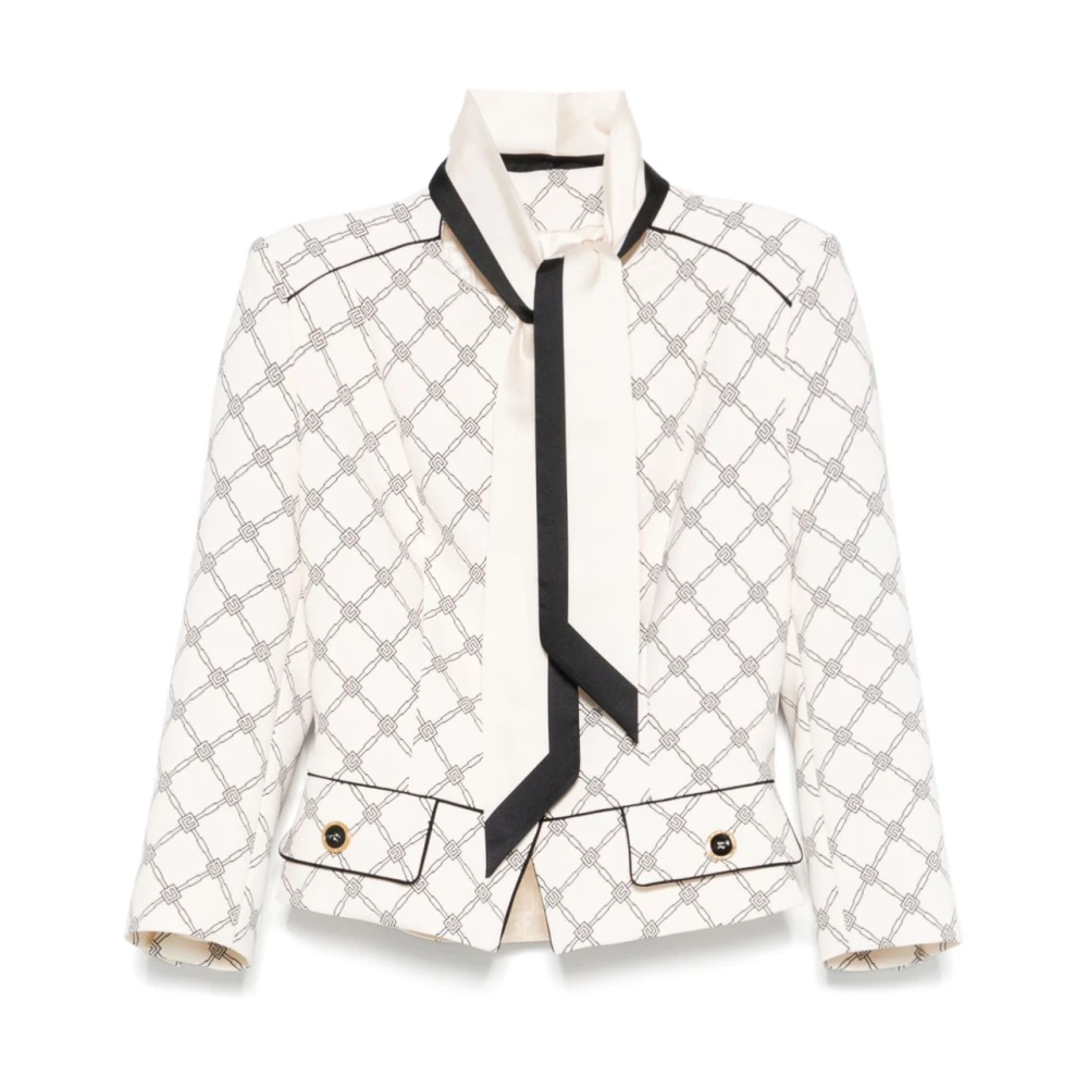 Elisabetta Franchi Witte Jas met Sjaal Detailing White Dames