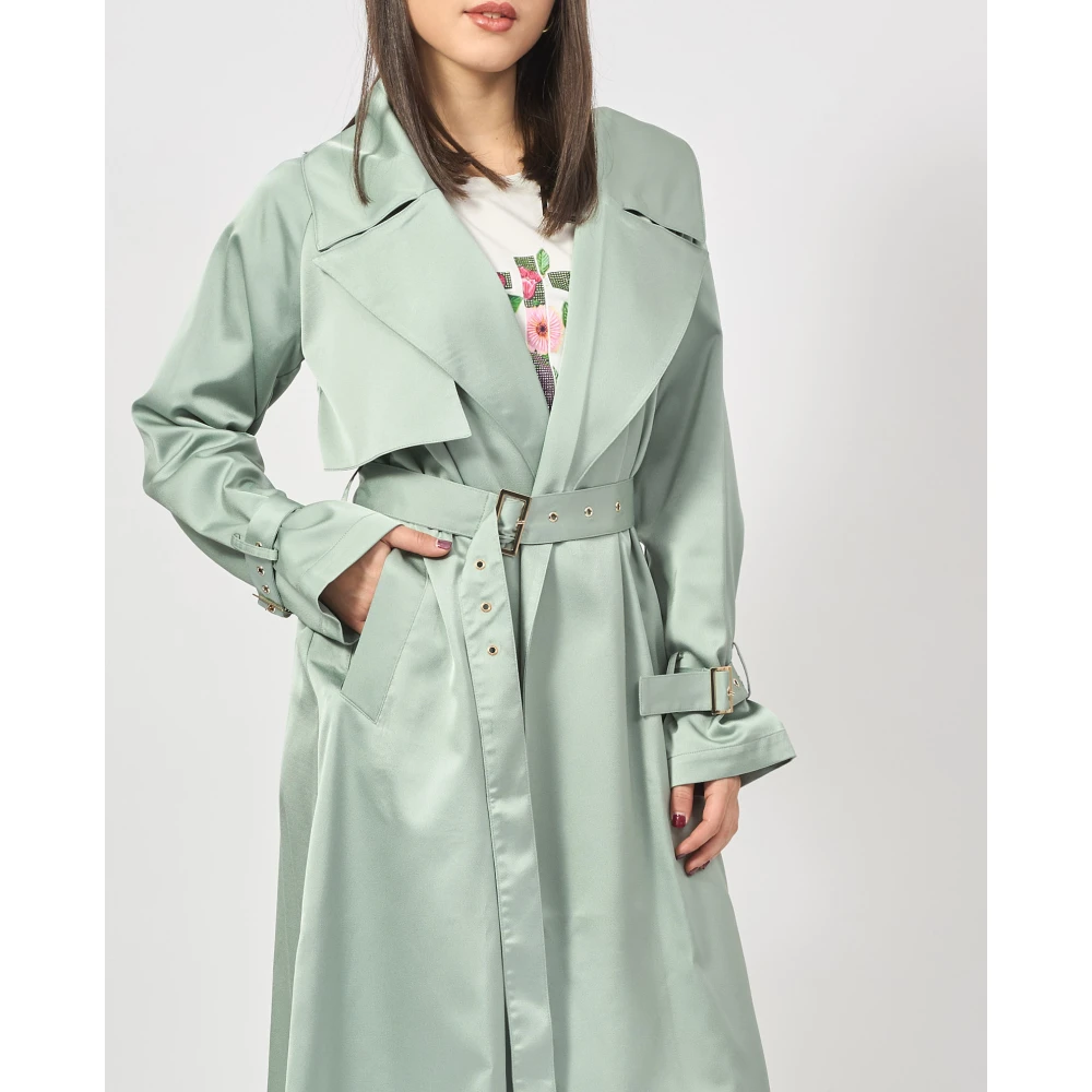 Fracomina Groene Lange Trenchcoat met Riem Green Dames