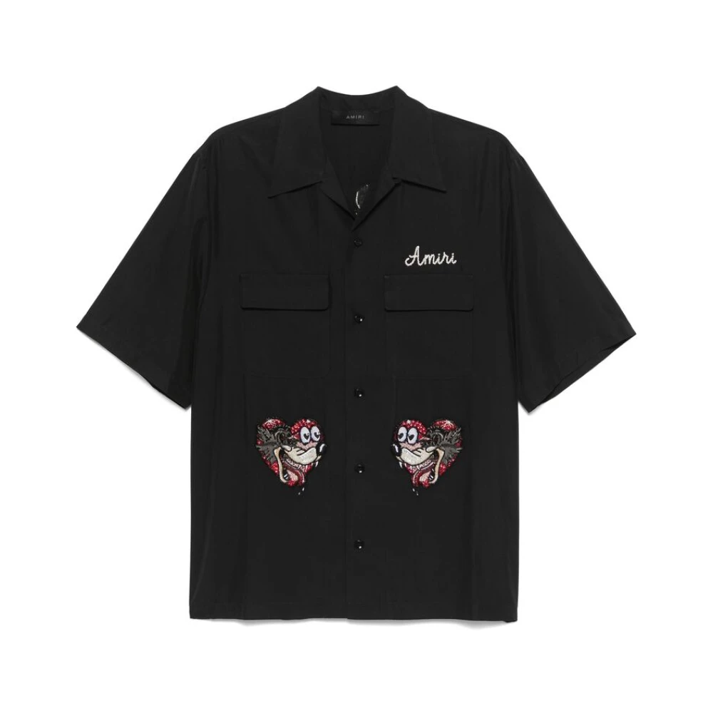 Amiri Zwarte Knoopshirt met Versieringen Black Heren