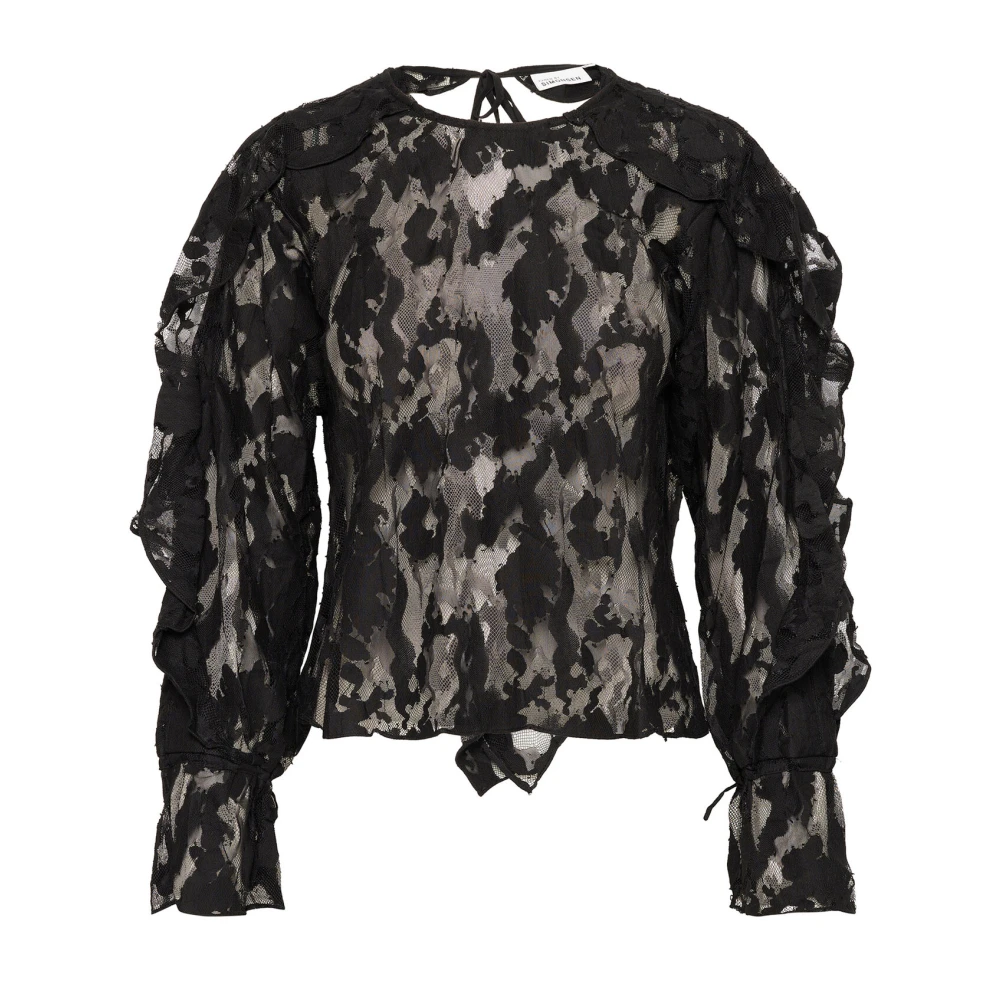 Karen by Simonsen Mesh Blus med Broderade Detaljer Black, Dam