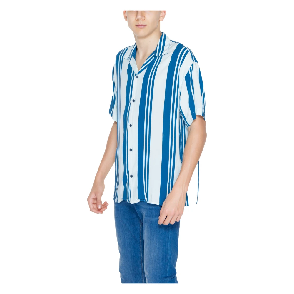jack & jones Blauw Gestreept Kortemouw Overhemd Blue Heren