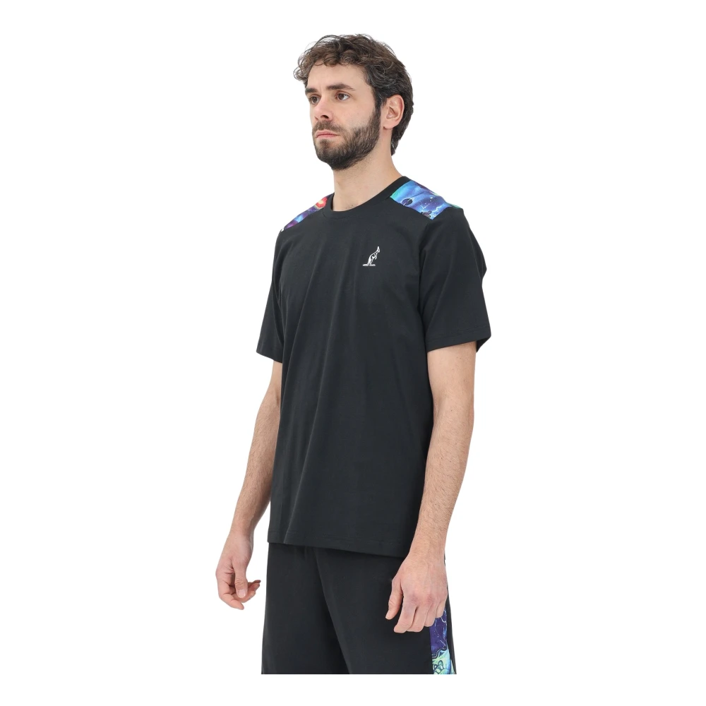 Australian Zwarte T-shirt met korte mouwen en kleurrijke schouderinzetten Black Heren