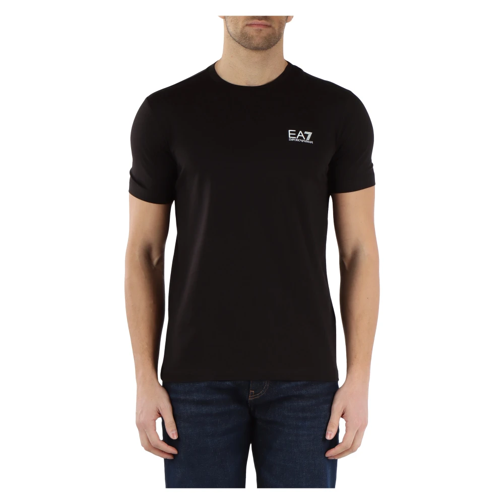 Emporio Armani EA7 Stretch Katoenen T-shirt met Reliëf Logo Print Black Heren