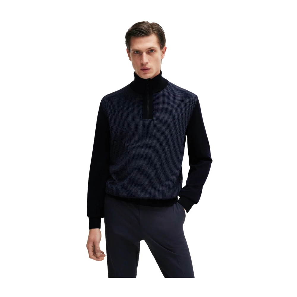 Hugo Boss Wollen trui met ritssluiting kraag Blue Heren