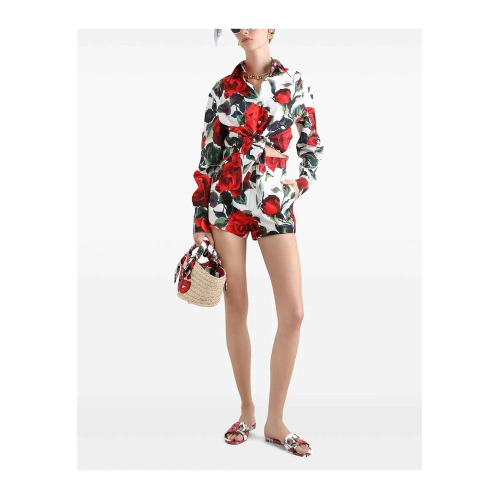 Dolce & Gabbana Rose Print Cropped Shirt Wit Multicolor Dames