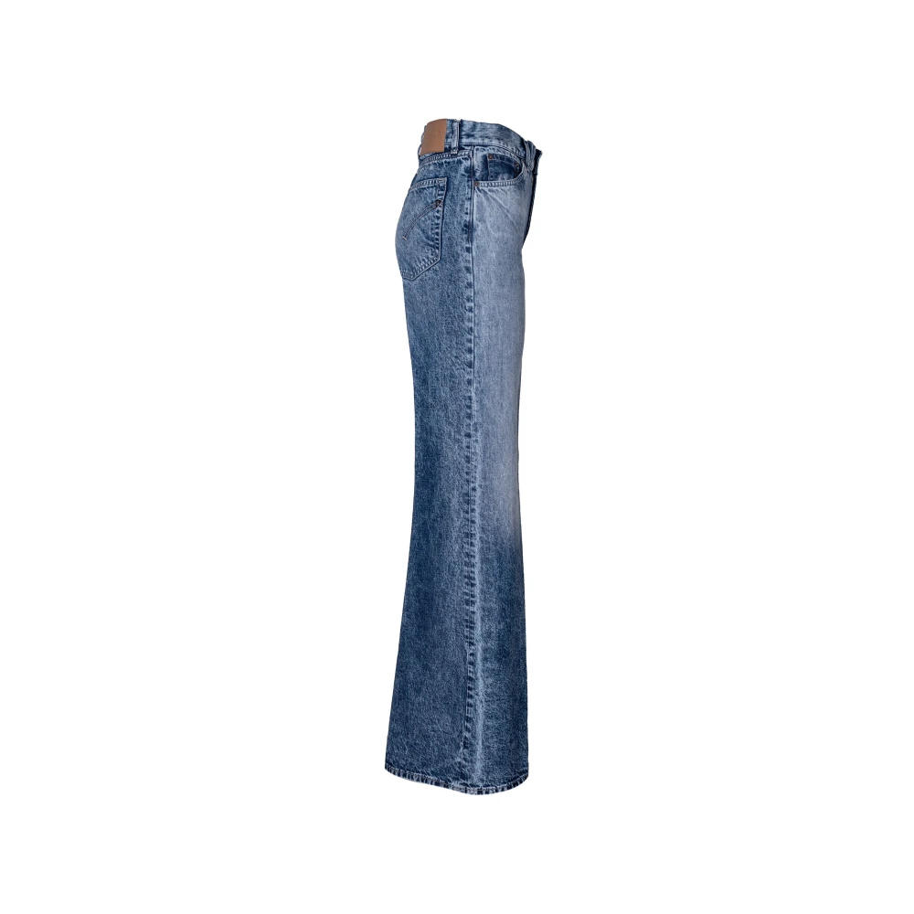 Dondup Dames Wide Leg Jeans. Hoge taille. Lichtgewicht stof. Blue Dames