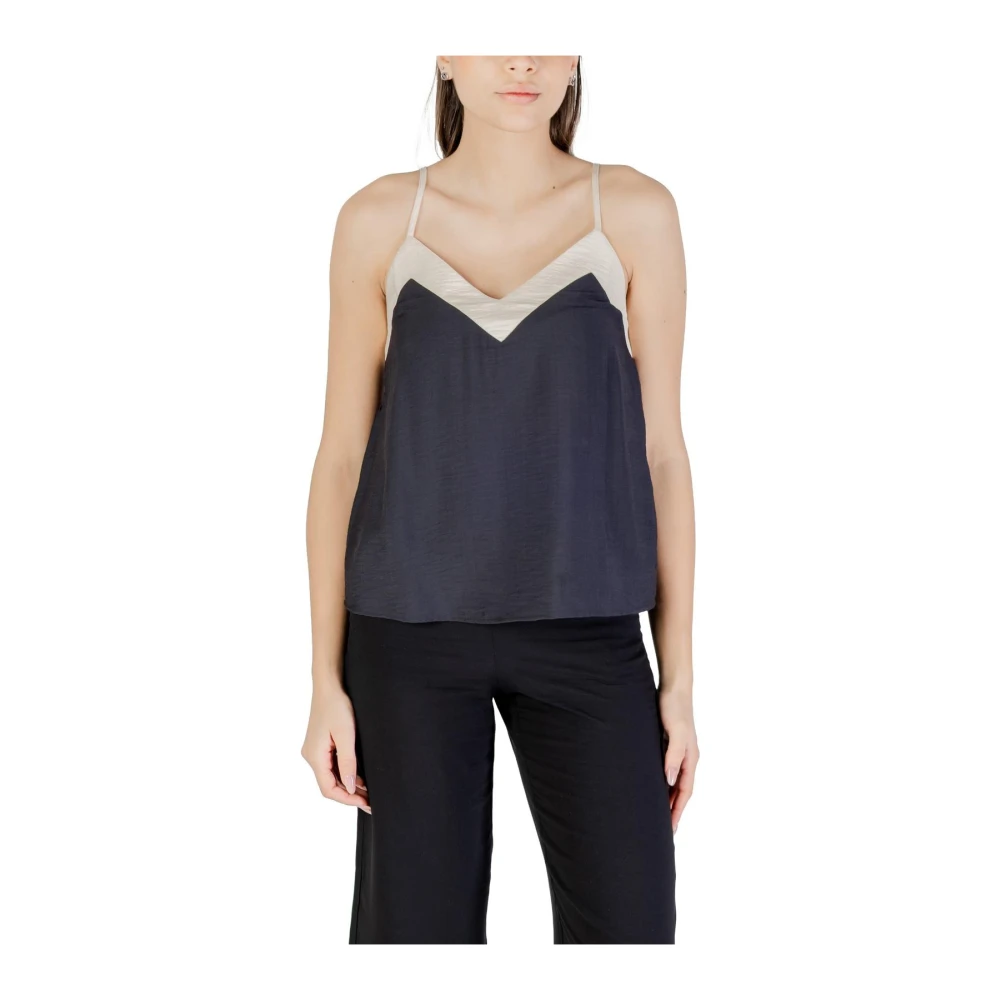 Vero Moda Women's Black Colorblock Vneck Sleeveless Top