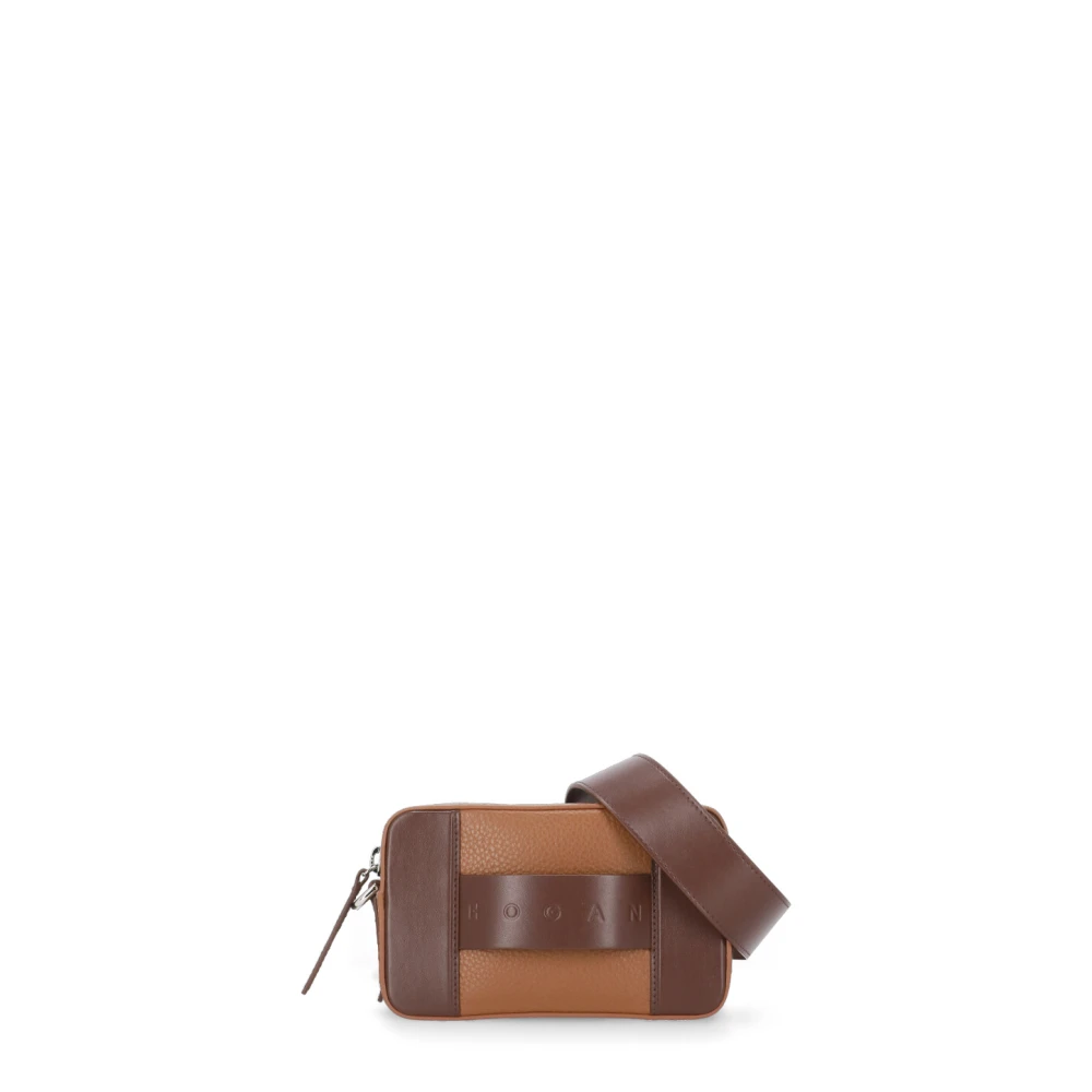 Hogan Bruine Leren Cameratas met Logo Handvat Brown Dames