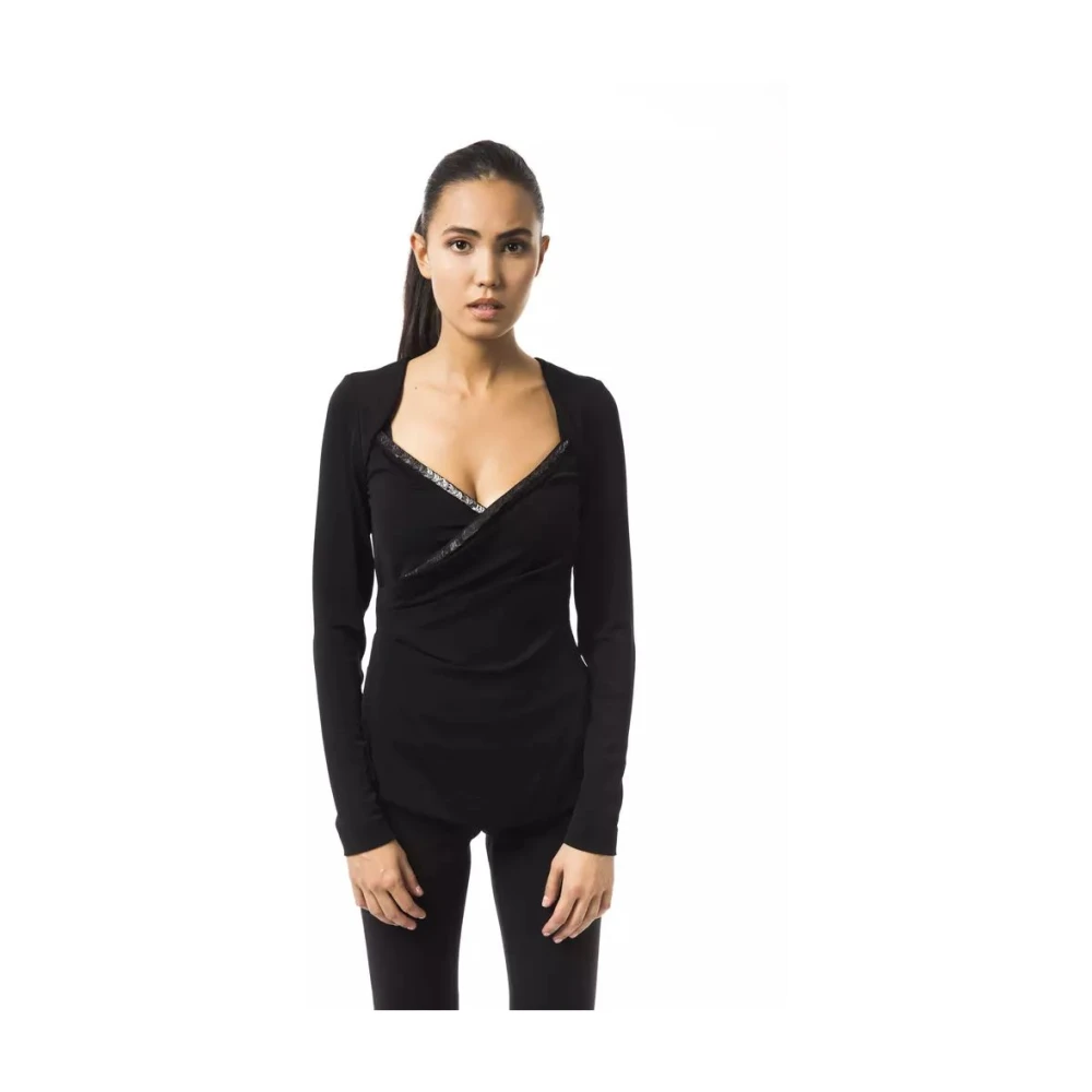 Byblos Stijlvolle Open Kraag Lange Mouw Top Black Dames