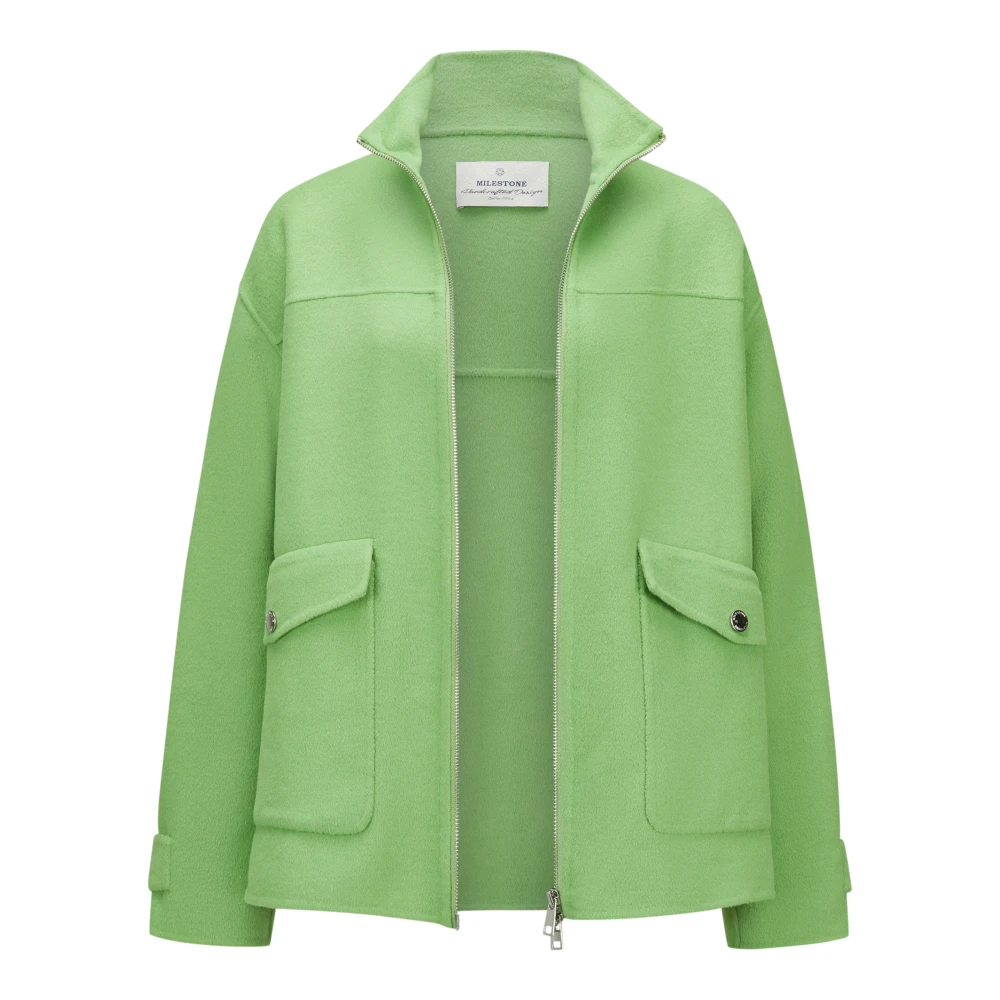Milestone Doubleface Casual Jack met Opstaande Kraag Green Dames