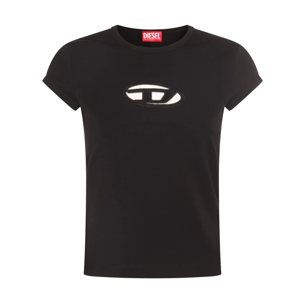 Diesel Women's Black T-Shirts, S, Cotton T-Shirt With Logo Detail