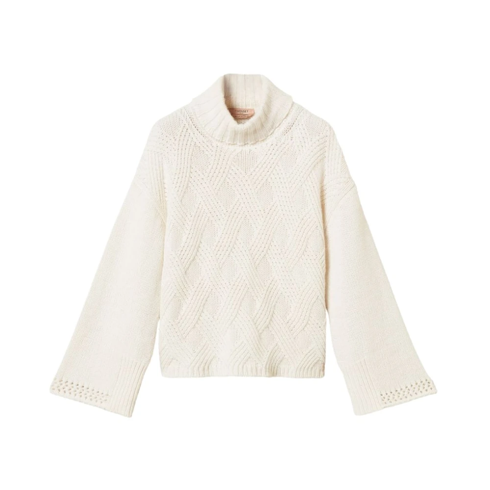 Twinset , Turtlenecks, Female, White, M/L, Cable Knit Turtleneck Jumper