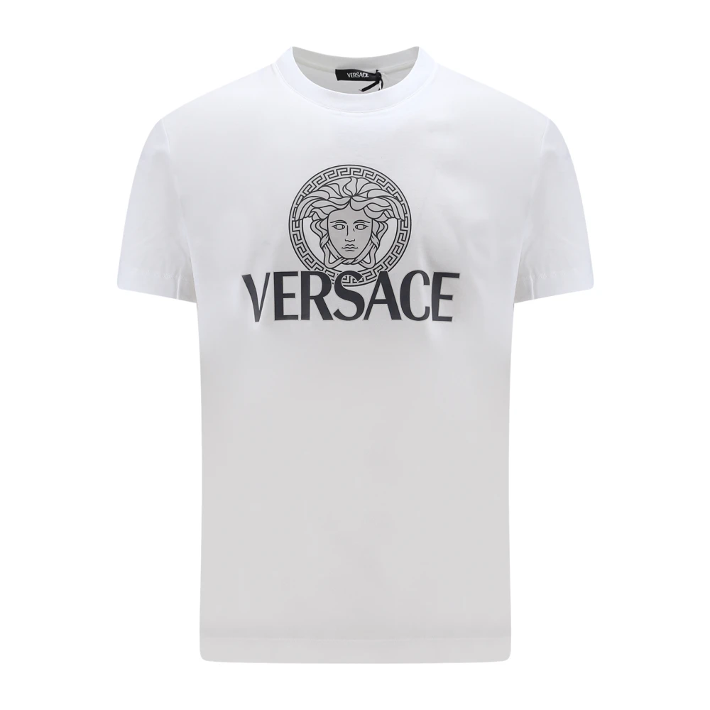 Versace Iconisch Print Jersey Katoenen T-Shirt White Heren