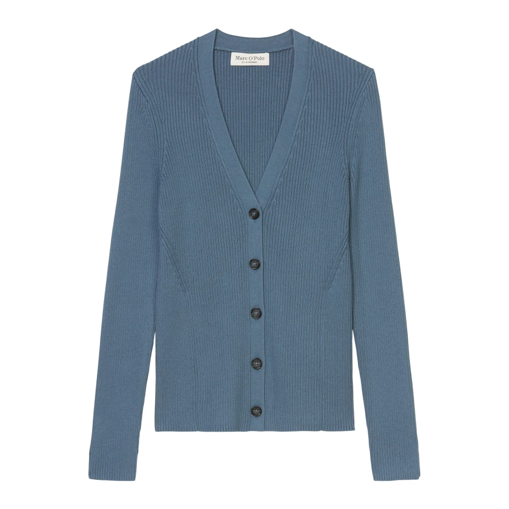Marc O'Polo Ribgebreide V-hals cardigan slim Blue Dames