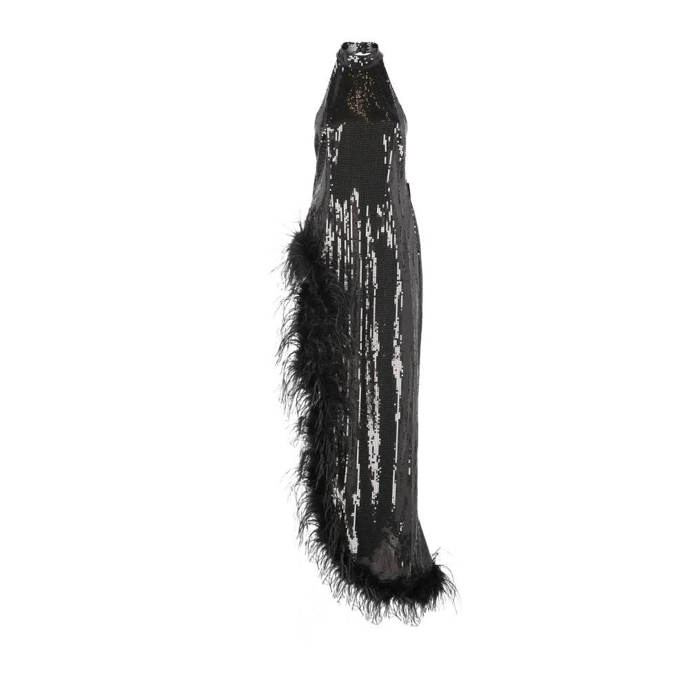 Retrofête Zwarte jurk met veren detail Black Dames