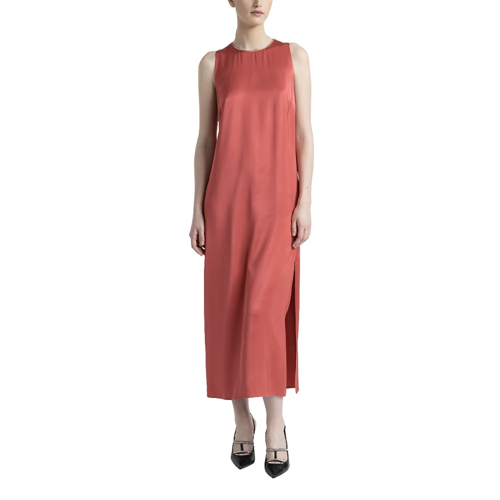 PESERICO Viscose satijnen lange jurk Red Dames
