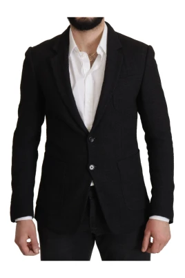 Stunning Svart Ull Blazer med Notch Revers