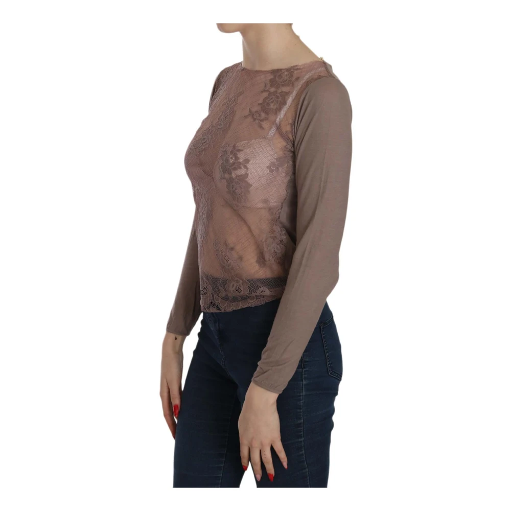 Pink Memories Bruine Kant Boothals Blouse Brown Dames