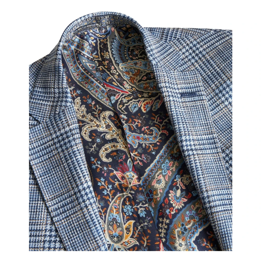 ETRO Blauwe Houndstooth Casual Blazer Blue Heren