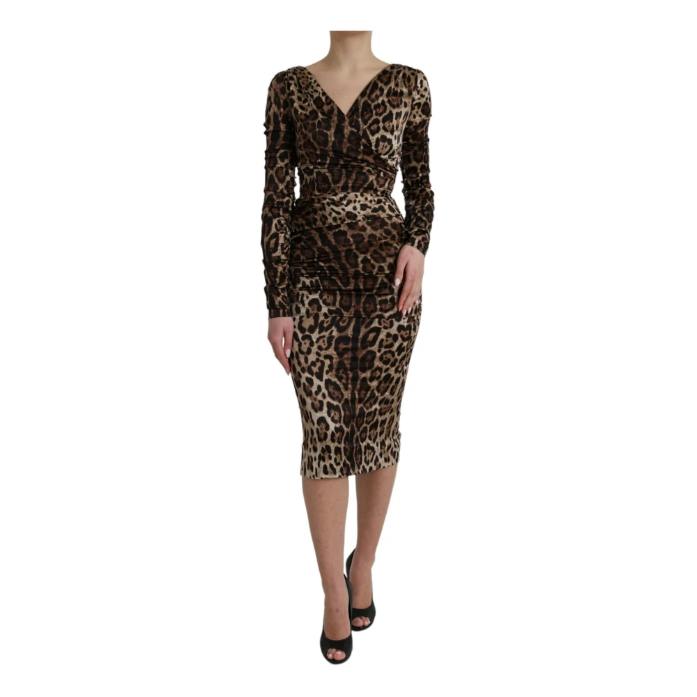 Dolce & Gabbana Women's Brown Leopard Print Wrap Midi Dress