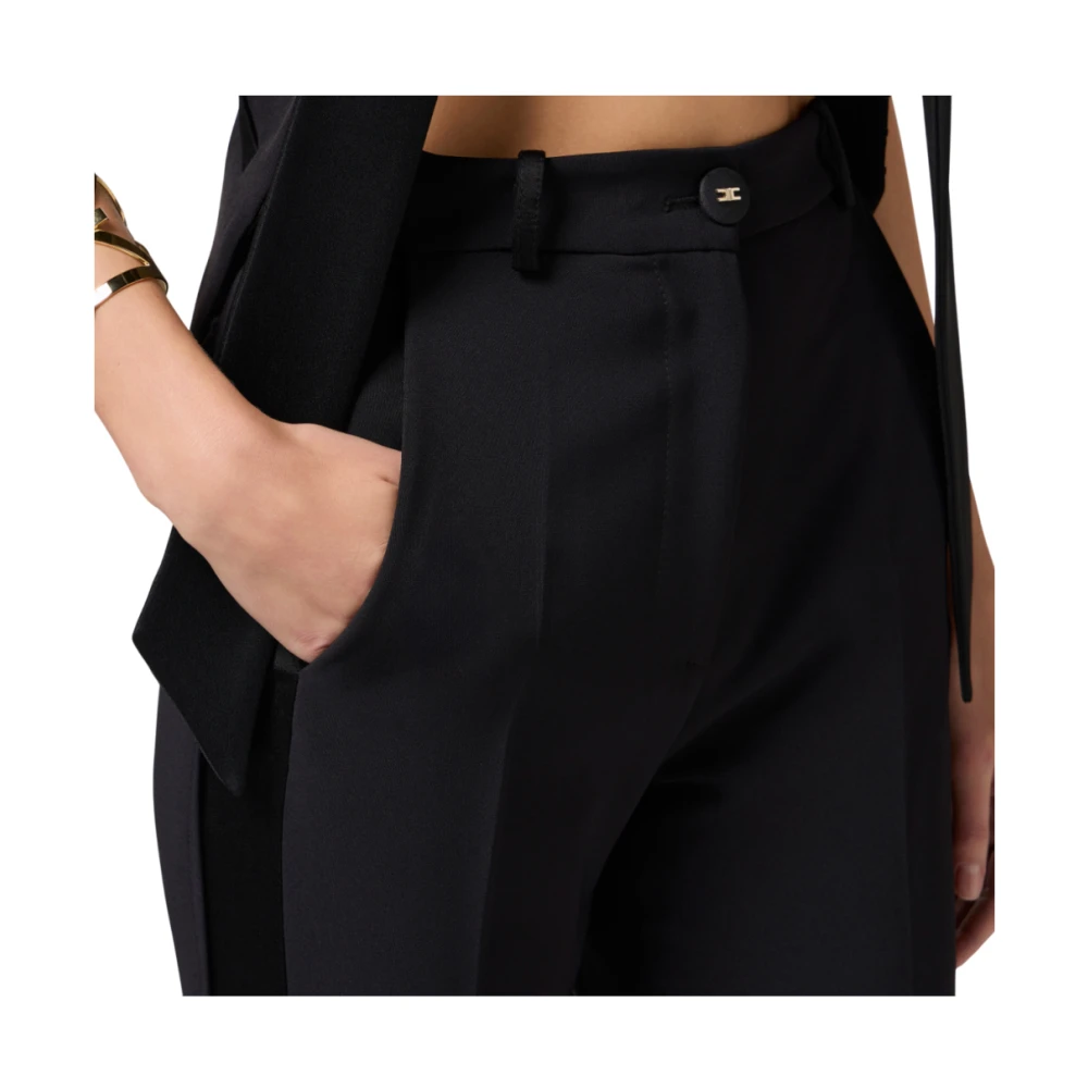 Elisabetta Franchi Zwarte Smokingbroek met Satijnen Banden Black Dames