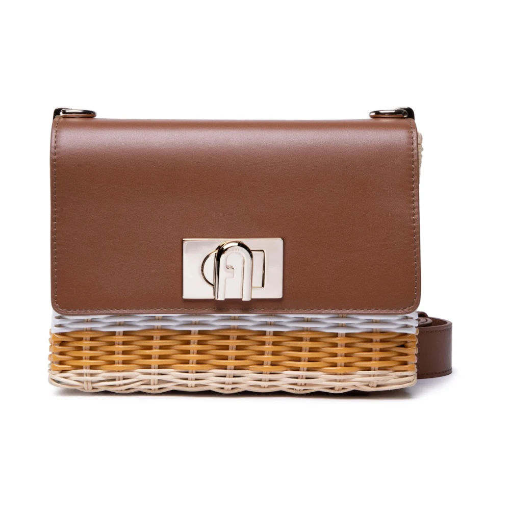 Furla Women's Brown 1927 Logo Wicker Shoulder Bag
