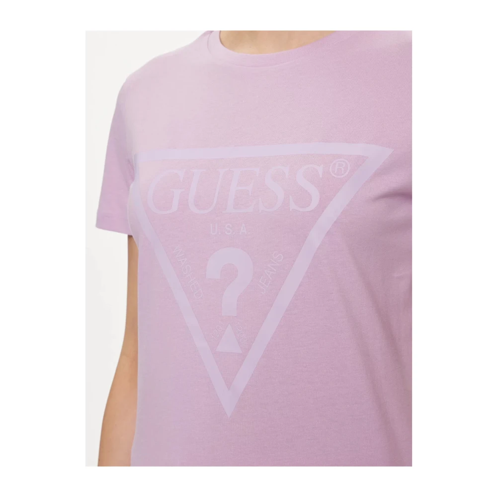 Guess Katoen Logo T-shirt Violet Rechte pasvorm Purple Dames