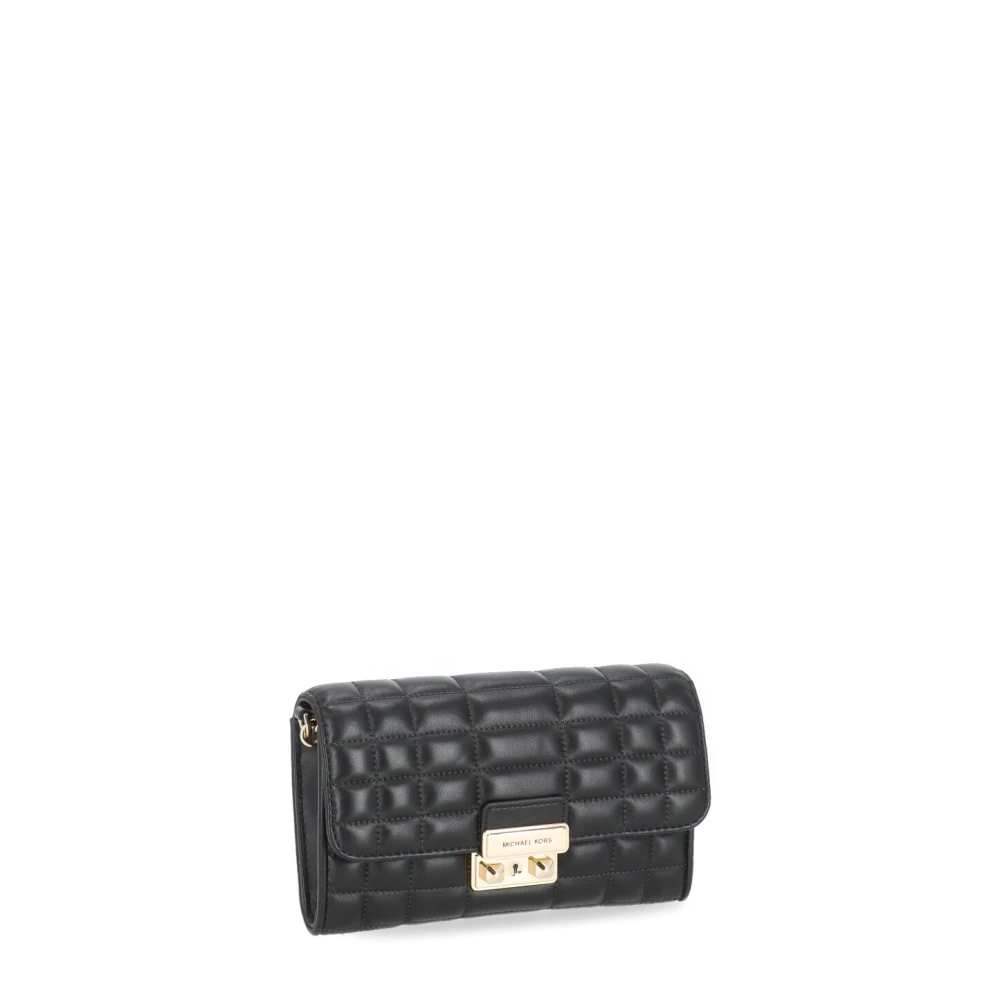 Michael Kors Zwarte Leren Schoudertas Flap Sluiting Black Dames