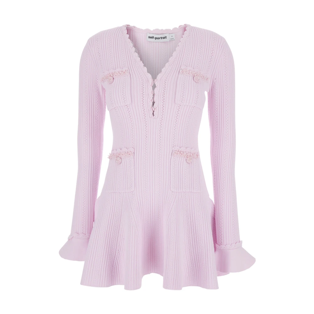 Self Portrait Women's Pink Pearl Trim Knit Mini Dress - Short Dresses - M - Dresses