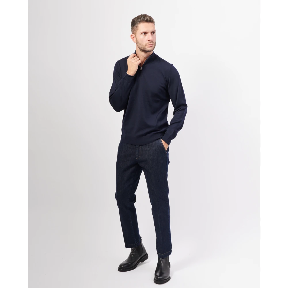 Hugo Boss Blauwe V-hals trui met exclusieve details Blue Heren