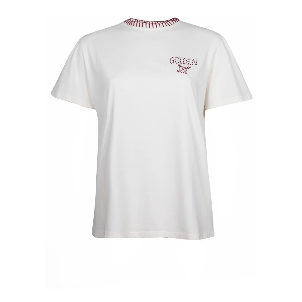 Golden Goose Katoenen T-shirt met Geborduurd Logo White Dames